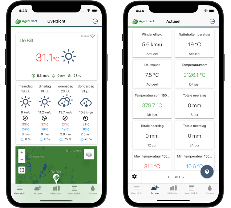 De AgroExact app op twee smartphones